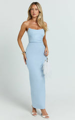 Pietra Midi Dress - Strapless Side Seam Tucks Fitted Dress in Soft Blue