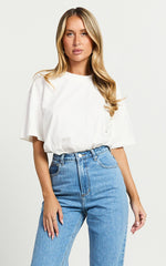 Prizza Top - Longline Boyfriend Tee Top in White