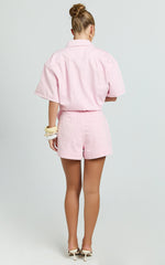 Rhianna Shorts - Mid Waist Recycled Denim Shorts in Pink