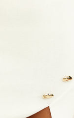 Roselle Mini Dress - High Neck Button Detail Fitted Knit Dress in White