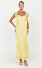 Rosha Midi Dress - Ruffle Strap Dress in Butter