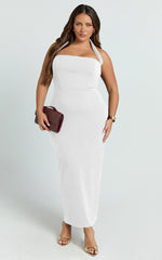Salome Midi Dress - Halter Neck Column Dress in White