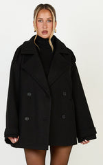 Saskia Coat - Double Breasted Short Wool Like Coat in Black