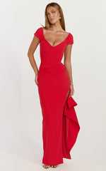 Skye Maxi Dress - V Shaped Neckline Short Sleeve Dress in Red