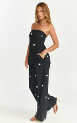 Skye Two Piece Set - Strapless Longline Top and Pant Set in Black Polka Dot