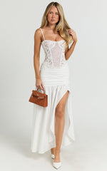 Solange Midi Skirt -  Mid Waisted Thigh High Leg Split Skirt in White