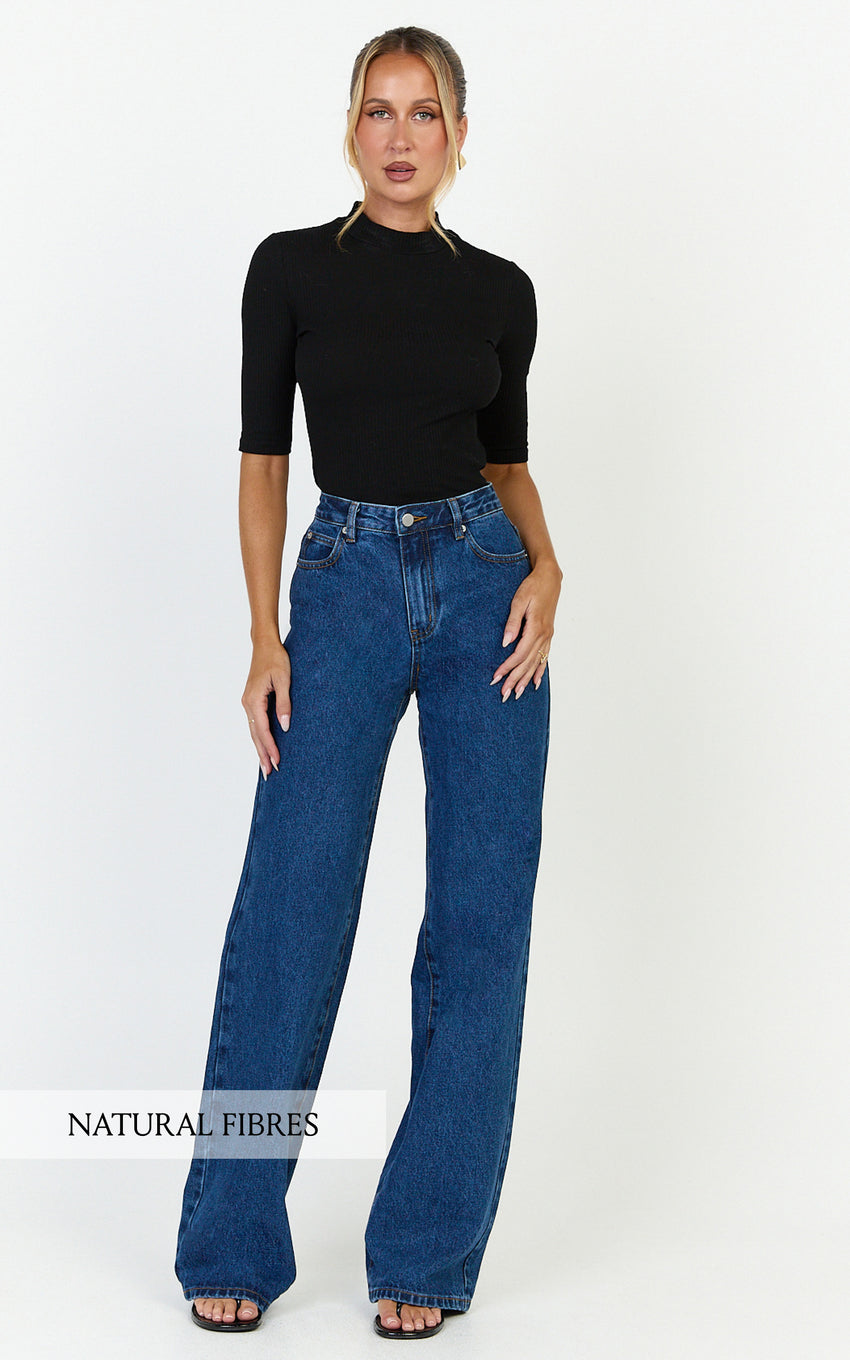 Summer Jeans - High Rise Relaxed Fit Jeans in Dark Mid Blue Wash