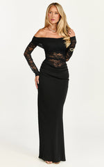 Suzanna Maxi Dress - Off Shoulder Lace Dress in Black