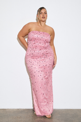 Leona Maxi Dress - Strapless Sequin Column Dress in Pink