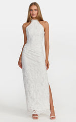 Molly Midi Dress - Backless Lace Halter Dress in White