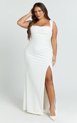 Tabitha Maxi Dress - Cowl Neck High Split Dress in Ivory