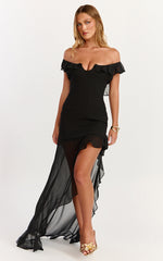 Theadore Maxi Dress - One Shoulder Asymmetric Hem Dress in Black