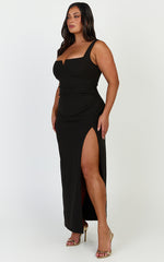 Thelma Maxi Dress - Square Neck Bodycon Dress in Black