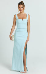 Thelma Maxi Dress - Square Neck Bodycon Dress in Light Blue
