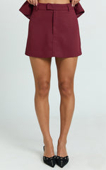 Torah Mini Skirt - Mid Waist Tailored A Line Skirt in Burgundy