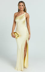 Zahra Maxi Dress - One Shoulder Tie Back Dress in Lemon