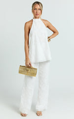 Ziva Two Piece Top and Pants Set - Halter Backless Top And Pants in White