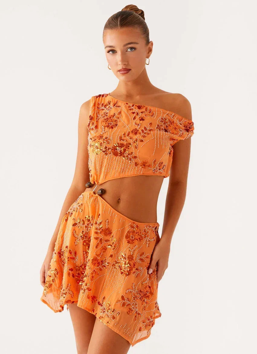 Aletta Sequin Mini Dress - Orange