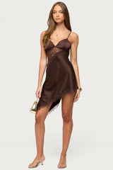 Kit Asymmetric Lacey Satin Effect Dress