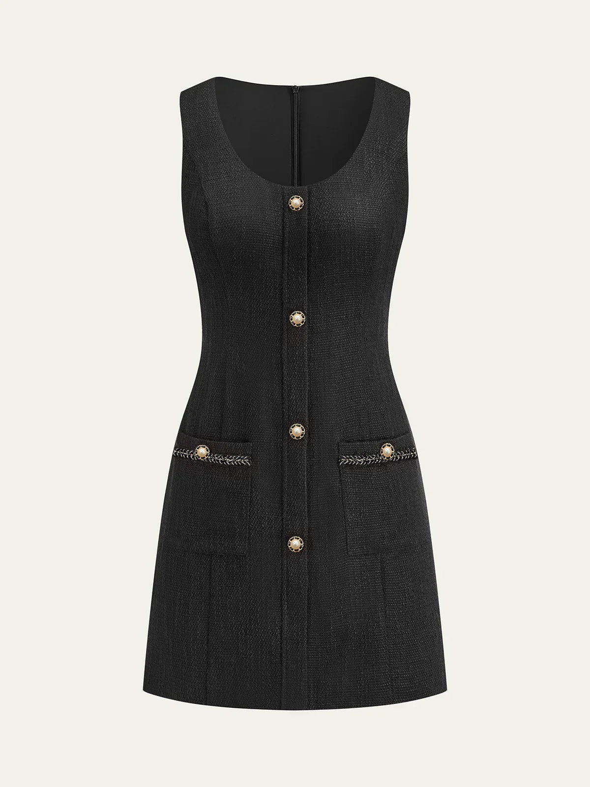 Tweed Sleeveless Button Mini Dress