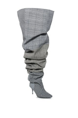 AZALEA WANG NEMY PLAID KITTEN HEEL THIGH HIGH BOOT