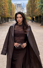 Vicki Trench Coat - Faux Leather Washed Trench Coat in Chocolate